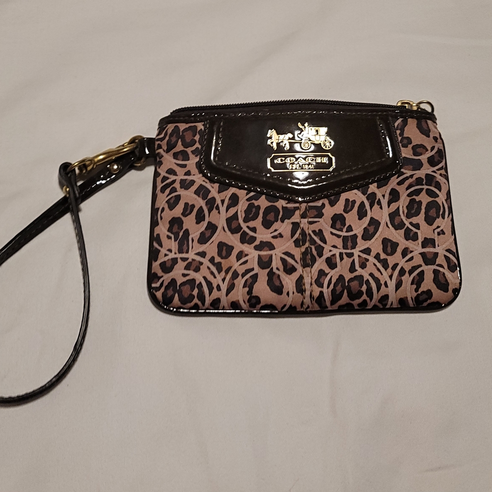 Coach Black and Brown Animal Print Wristlet